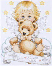 Load image into Gallery viewer, DIY Tobin Angel with Bear Baby Birth Record Gift Counted Cross Stitch Kit 21712
