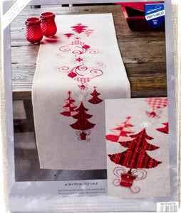 DIY Vervaco Red Christmas Decorations Counted Cross Stitch Table Runner Kit