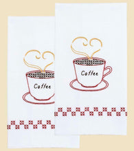 Load image into Gallery viewer, DIY Dempsey Coffee Time Stamped Cross Stitch &amp; Embroidery Guest Hand Towel Kit