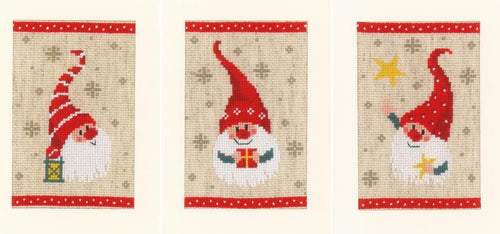 DIY Vervaco Christmas Cards Craft Gnomes Elves Santa Counted Cross Stitch Kit 1