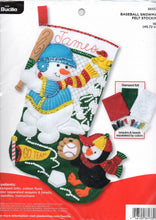 Load image into Gallery viewer, DIY Bucilla Baseball Snowman Penguin Christmas Holiday Felt Stocking Kit 86933