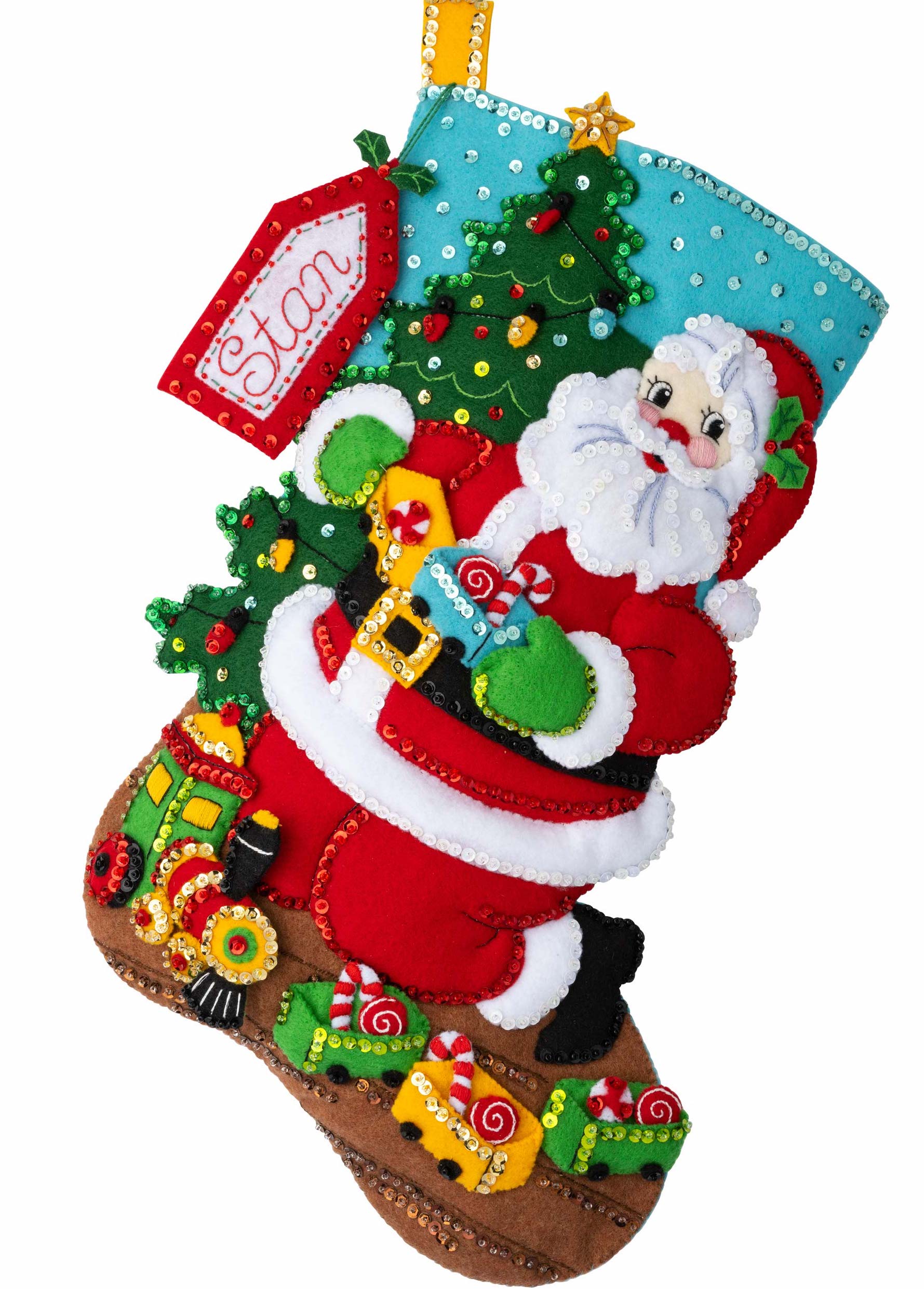DIY Bucilla Toy Train Santa Christmas Eve Holiday Toys Felt Stocking Kit 89485E