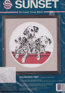 DIY Sunset Dalmatian Trio Puppies Dogs Animals No Count Cross Stitch Kit 13924