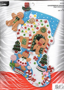 DIY Bucilla Gingerbread Dreams Cookies Christmas Holiday Felt Stocking Kit 86898