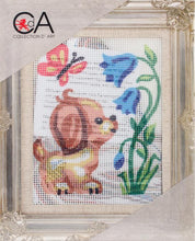 Load image into Gallery viewer, DIY Collection D&#39;Art Puppy &amp; Butterfly Needlepoint Hanging Picture Kit 5&quot; x 7&quot;