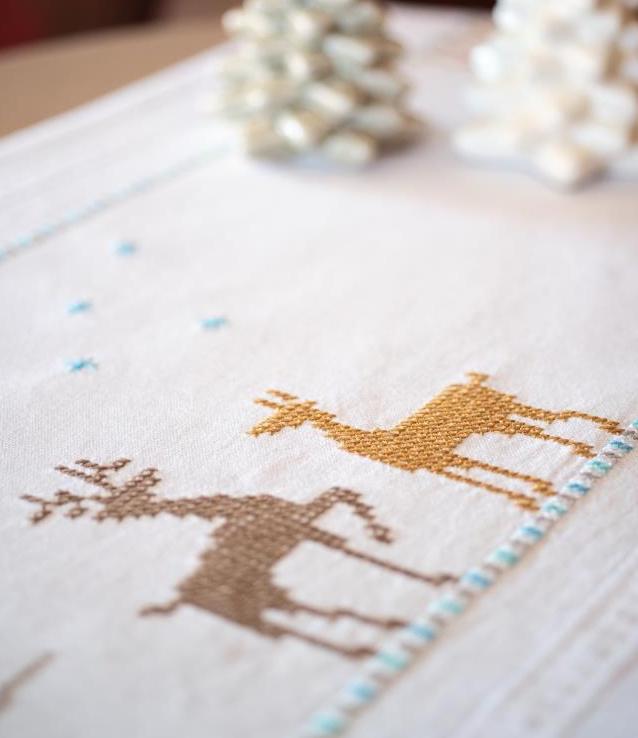 DIY Norwegian Wild Reindeer Christmas Stamped Cross Stitch Table Runner Kit