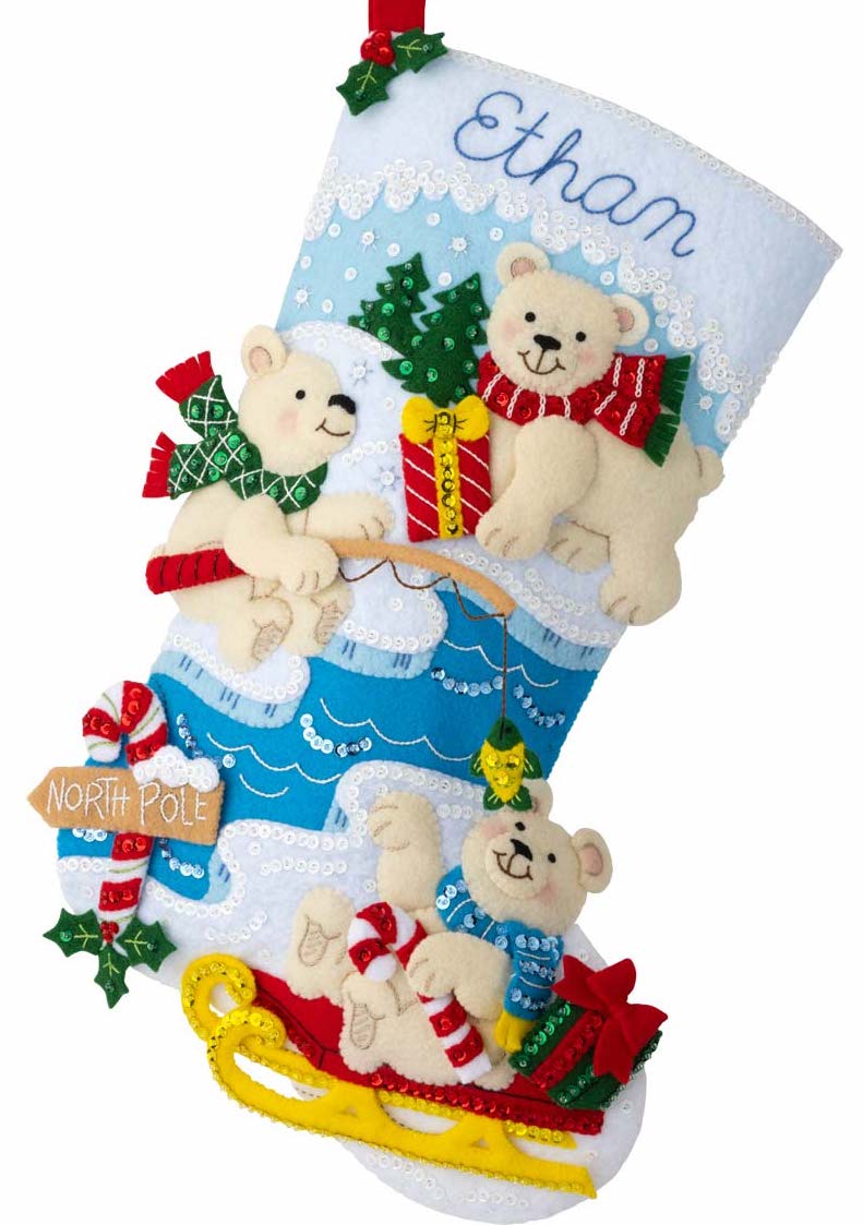 Bucilla Felt Stocking Applique Kit 18 Long Polar Bear Buddies