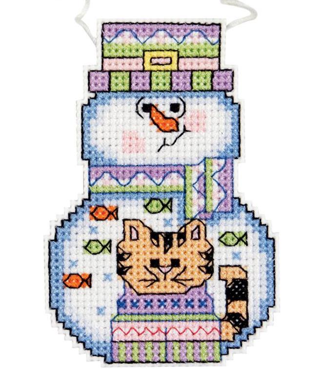 DIY Wizzers Snowman with Cat Christmas Plastic Canvas Cross Stitch Ornament Kit