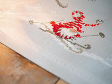 Load image into Gallery viewer, DIY Vervaco Christmas Gnomes Skiing Elves Stamped Embroidery Table Runner Kit