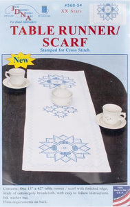 DIY Jack Dempsey Stars Blue White Stamped Cross Stitch Table Runner Scarf Kit