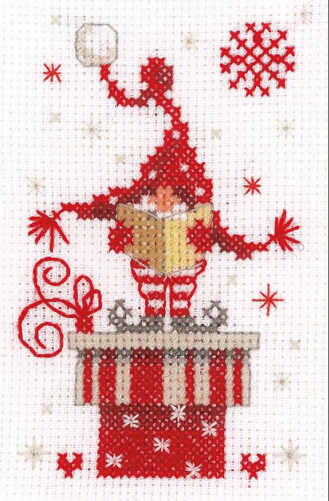 DIY Vervaco Christmas Cards Craft Gnomes Elves Santa Counted Cross Stitch Kit 2