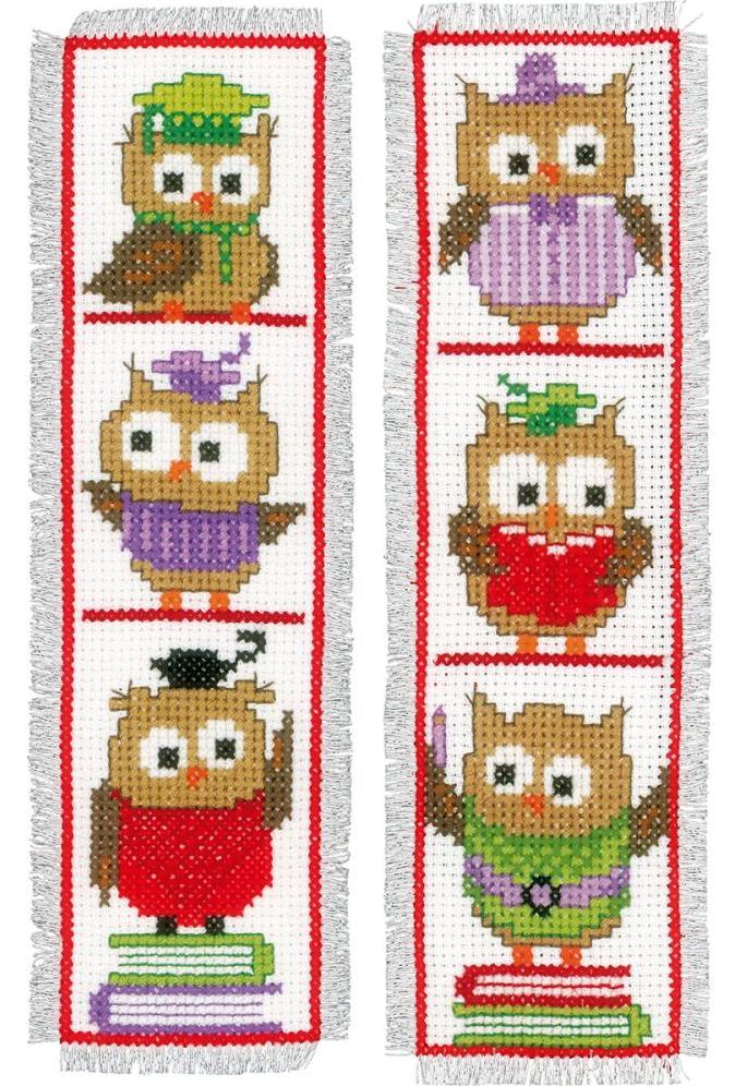 DIY Vervaco Owl Birds School Fall Reading Bookmark Counted Cross Stitch Kit Gift