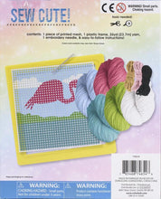 Load image into Gallery viewer, Dmg Sew Cute Pink Flamingo Kids Beginner Starter Needlepoint Kit w Frame 6&quot; x 6&quot;