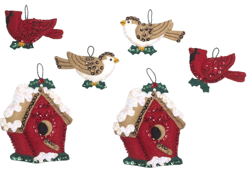 DIY Bucilla Christmas Birds Birdhouse Cardinal Holiday Felt Ornaments Kit 86981E