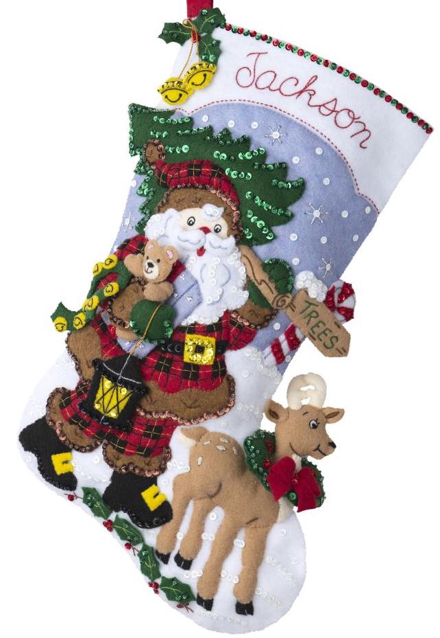DIY Bucilla Lumberjack Santa Cutting Christmas Tree Felt Stocking Kit 89240E