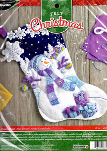 DIY Bucilla Frosty Night Snowman Purple Blue Christmas Felt Stocking Kit 86703
