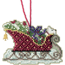 Load image into Gallery viewer, DIY Mill Hill Evergreen Sleigh Christmas Eve Bead Cross Stitch Ornament Kit