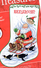 DIY Sledding Santa Penguins Christmas Counted Cross Stitch Stocking Kit 08534