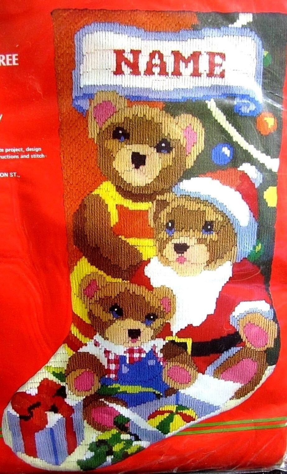 DIY Horizons Santa Teddy Bear Baby Makes Three Long Needlepoint Stocking Kit