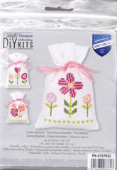 DIY Vervaco Fun Flowers Rose Spring Potpourri Gift Bag Counted Cross Stitch Kit