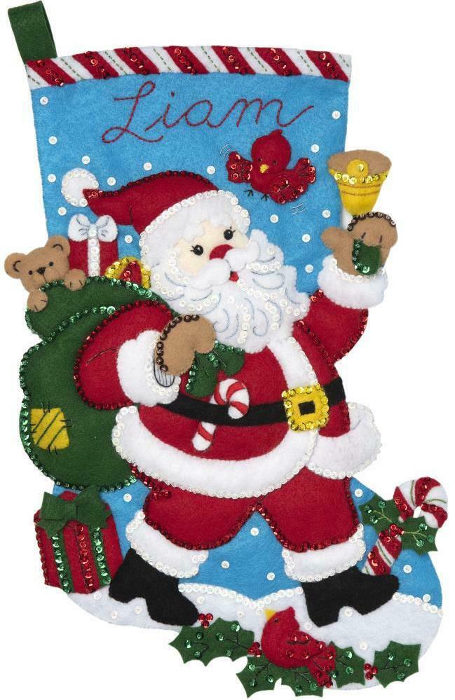 DIY Bucilla Santa Bell Ringer Christmas Eve Holiday Felt Stocking Kit 86902E