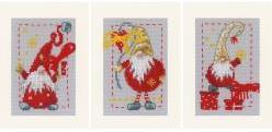 DIY Vervaco Christmas Cards Craft Gnomes Elves Santa Counted Cross Stitch Kit 3