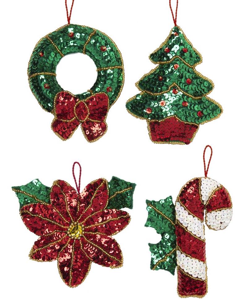 DIY Bucilla Glitzy Poinsettia Tree Christmas Holiday Felt Ornaments Kit 89216E