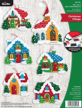 Load image into Gallery viewer, DIY Bucilla Christmas Village Houses Church Holiday Felt Ornaments Kit 89218E