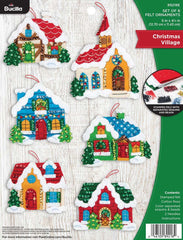 DIY Bucilla Christmas Village Houses Church Holiday Felt Ornaments Kit 89218E
