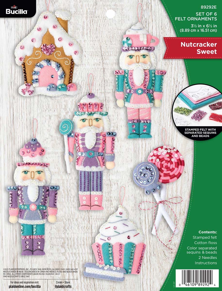 DIY Bucilla Nutcracker Sweet Candy Christmas Holiday Felt Ornament Kit 89292E