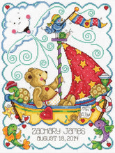 Load image into Gallery viewer, DIY Tobin Sail Away Bear Baby Birth Record Gift Counted Cross Stitch Kit 21772