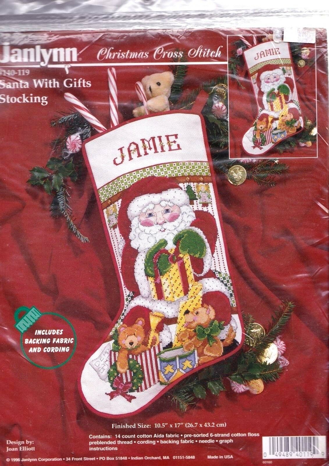 DIY Janlynn Santa Gifts Bear Christmas Counted Cross Stitch