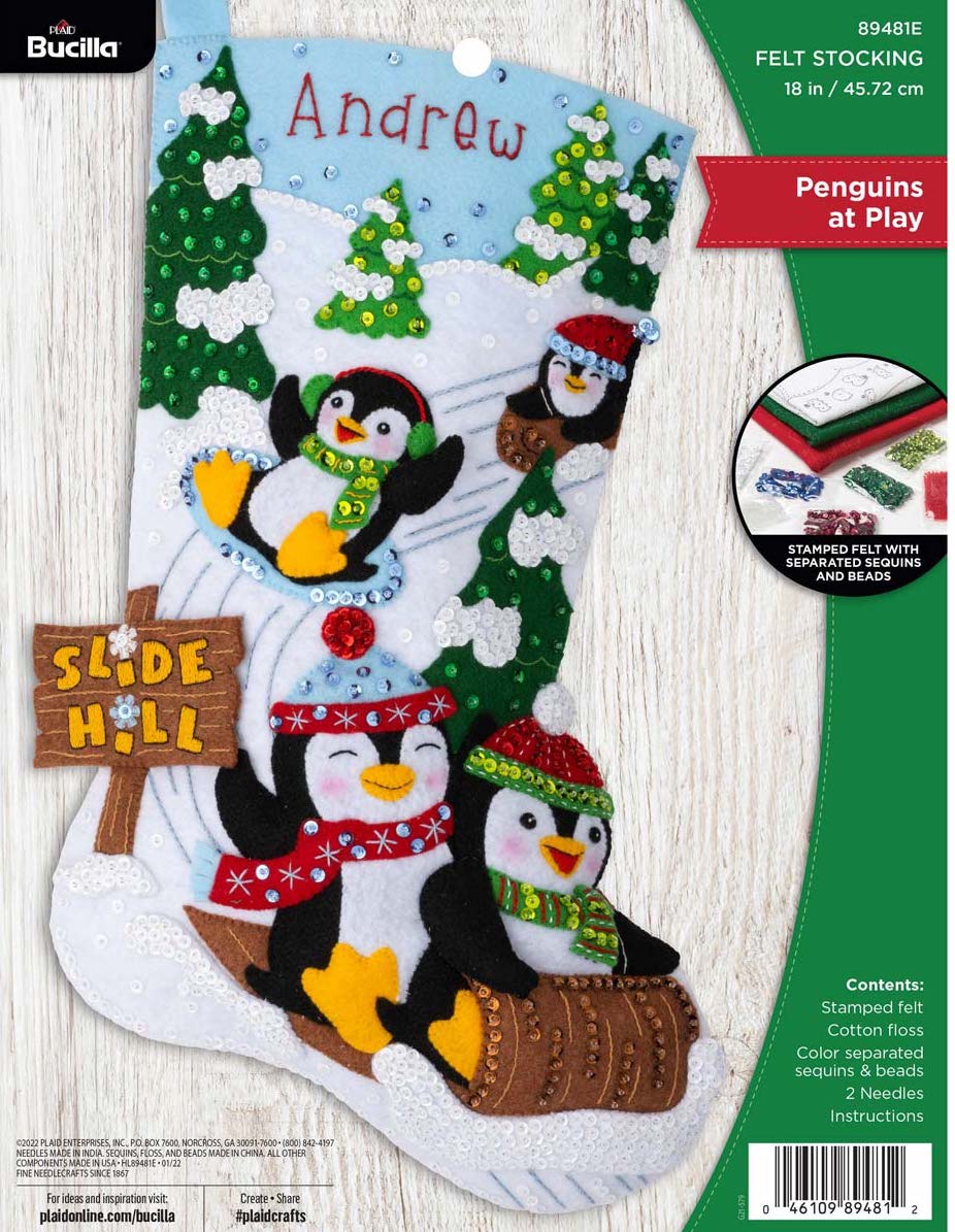 DIY Bucilla Penguins at Play Christmas Felt Stocking Kit 89481E