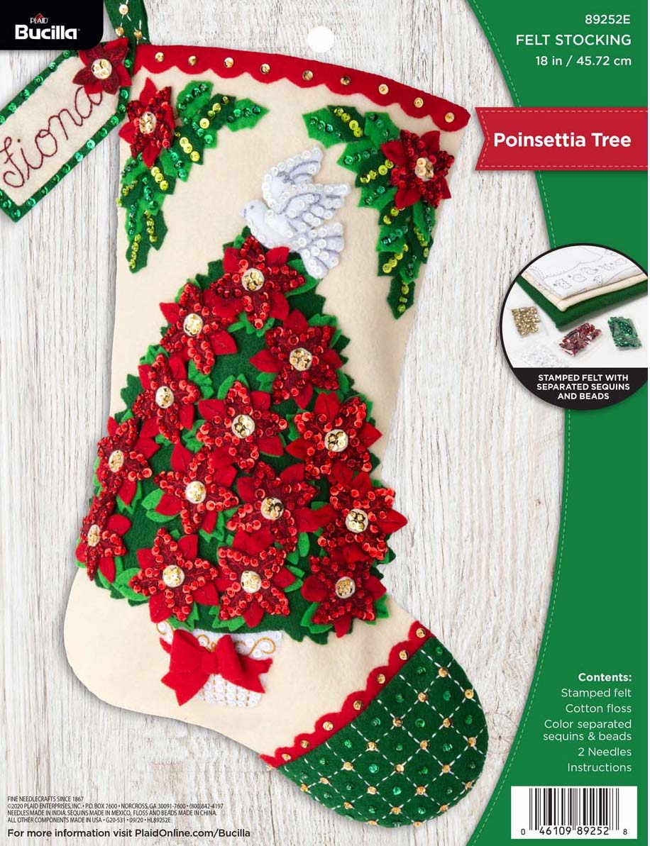 DIY Bucilla Poinsettia Tree Christmas Flower Holiday Felt Stocking Kit 89252E