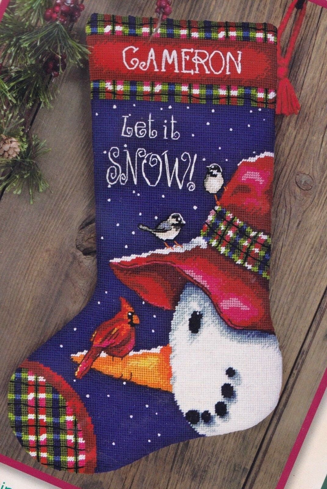 DIY Dimensions Snowman Perch Christmas Cardinal Needlepoint Stocking Kit 09149