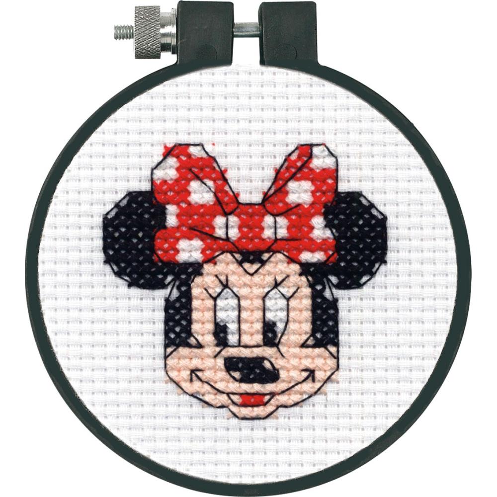 Dimensions counted cross stitch kit. Design features a Minnie Mouse head.