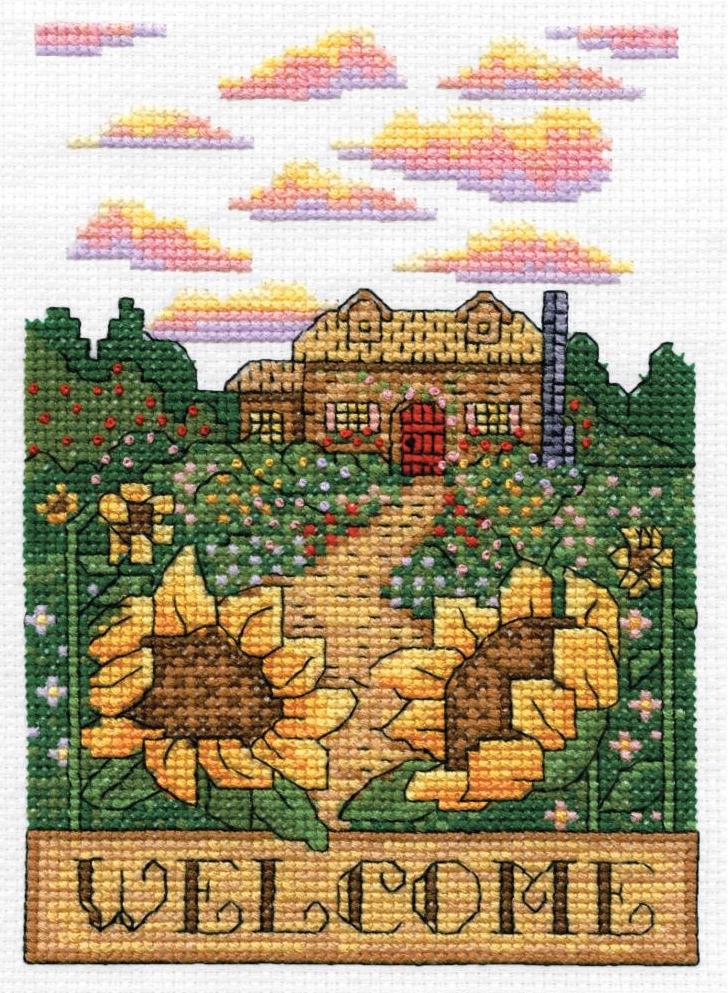 DIY Design Works Welcome Sunflowers Farmhouse Counted Cross Stitch Kit 3451