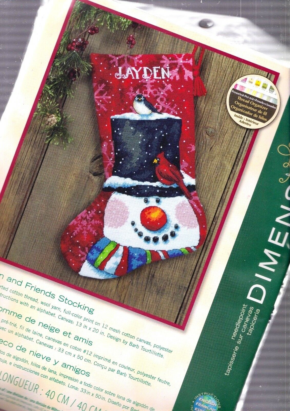 DIY Dimensions Snowman and Friends Bird Christmas Needlepoint Stocking Kit 09146