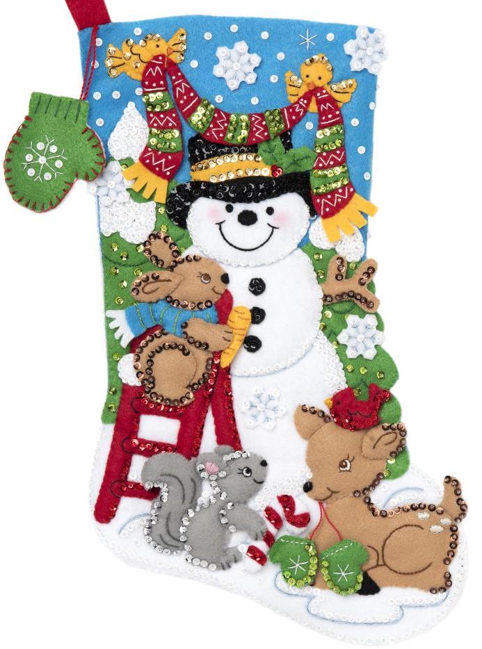 DIY Bucilla Building a Snowman Animals Deer Christmas Felt Stocking Kit 89071E