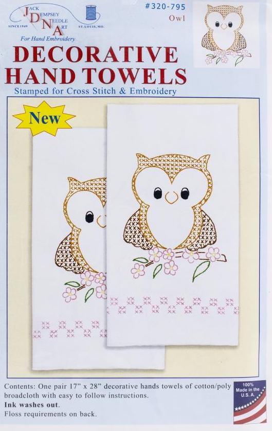 DIY Dempsey Owl Spring Flower Stamped Cross Stitch & Embroidery Hand Towel Kit
