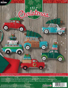 DIY Bucilla Holiday Shopping Spree Old Car Christmas Felt Ornaments Kit 86836