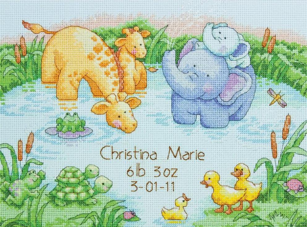 DIY Dimensions Little Pond Birth Record Baby Counted Cross Stitch Kit 73697
