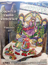 Load image into Gallery viewer, DIY Design Works Stained Glass Window Counted Cross Stitch Stocking Kit 5961