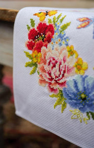 DIY Vervaco Colorful Flowers Spring Counted Cross Stitch Table Runner Scarf Kit
