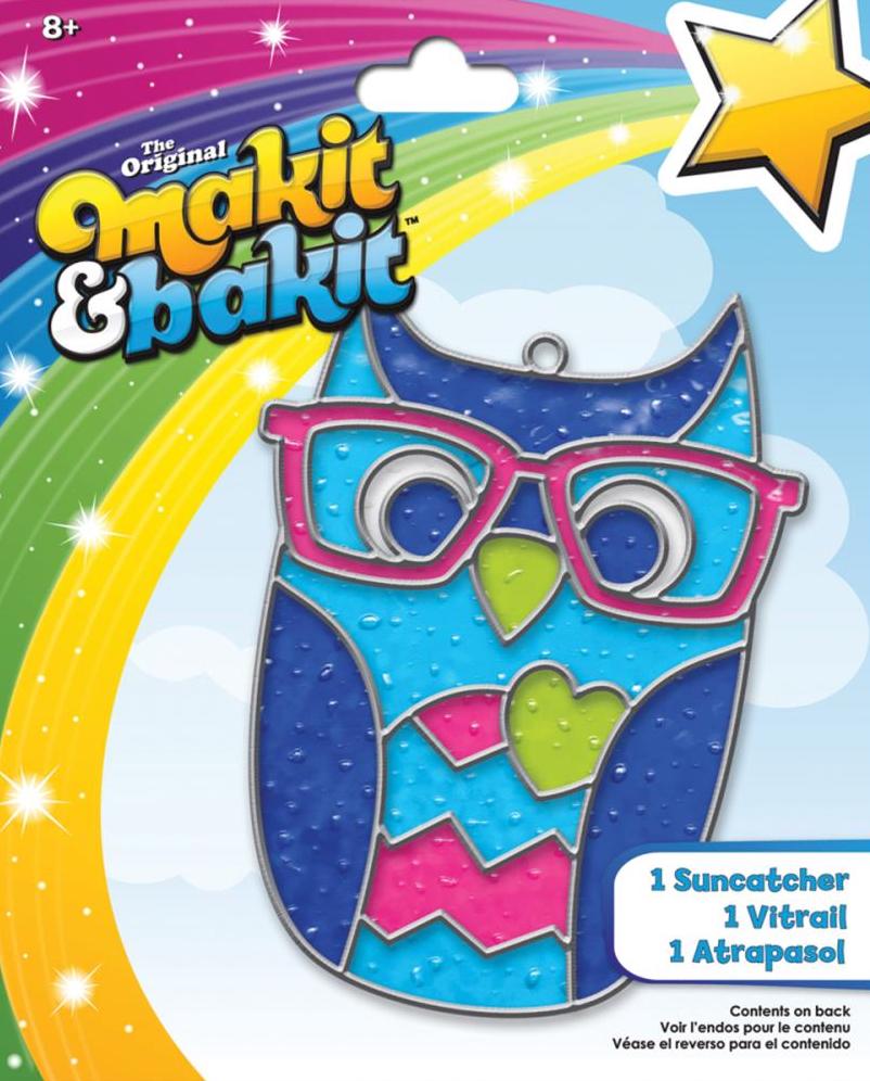 DIY Makit & Bakit Owl w Glasses Stained Glass Suncatcher Kit Kid Craft Project