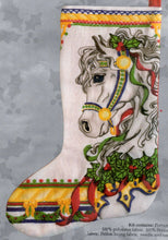 Load image into Gallery viewer, DIY Carousel Horse White Holly Christmas Christmas Crewel Stocking Kit 40241