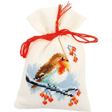 Load image into Gallery viewer, DIY Vervaco Winter Bird Owl Snow Potpourri Gift Bag Counted Cross Stitch Kit