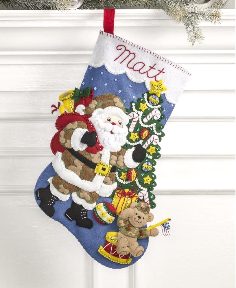 DIY Bucilla Camo Santa Military Soldier Christmas Felt Stocking Kit 86980E