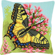 Load image into Gallery viewer, DIY Vervaco Butterfly Spring Flower Cross Stitch Needlepoint 16&quot; Pillow Top Kit