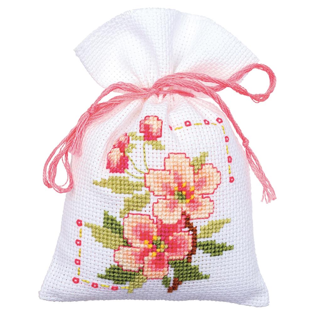 DIY Vervaco Birds and Blossoms Spring Potpourri Bag Counted Cross Stitch Kit